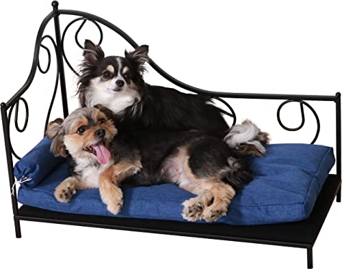 不二貿易 ペットベッド ペットソファ 幅68×奥行34×高さ46 ブラック ブルー アイアンフレーム クッション付き 小型犬 猫 45227