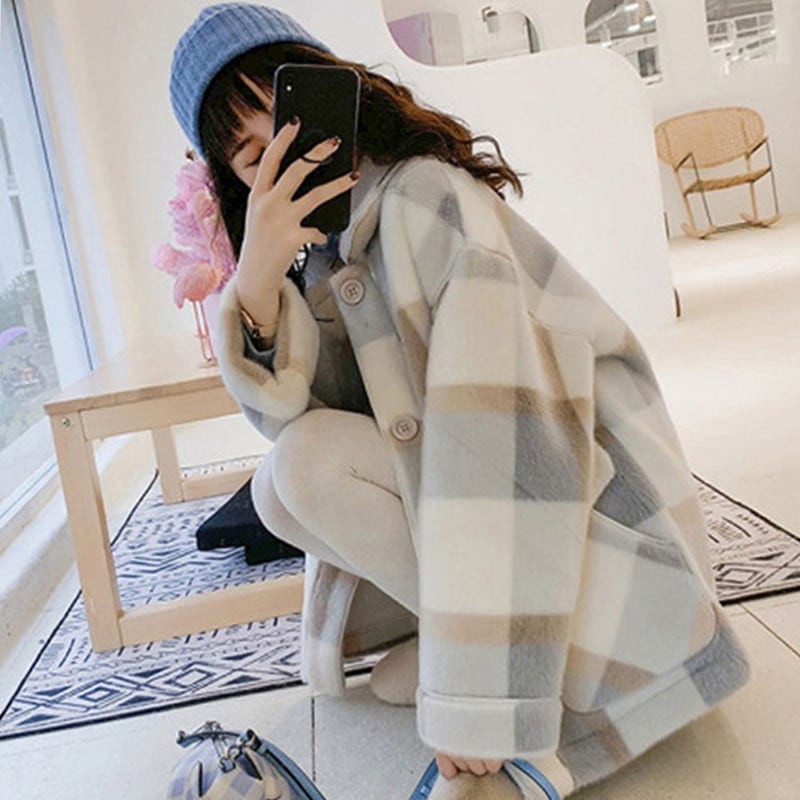 大人気 上品 ラシャコート コート ジャケット レデイース 秋冬 オシャレ 韓国風 ラム毛 チェック柄 きれいめ 長袖コート ロング丈コート カジュアルウエア 上品 着痩せ