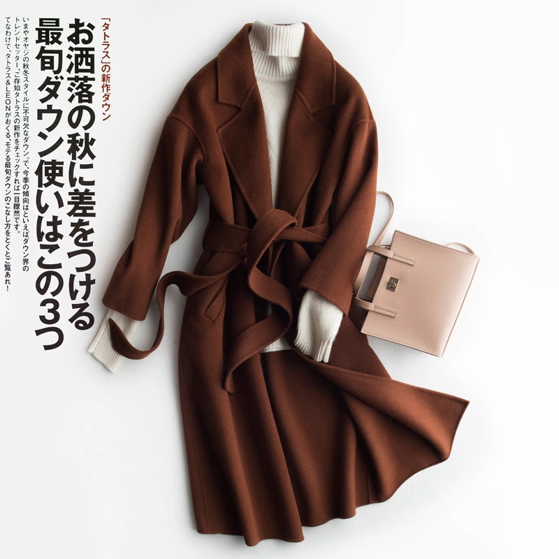 数量限定オードリー・ヘップバーン風 両面カシミアコート レディース ミディ丈 ゆったり 大きめサイズ 膝丈 ウール ツイードコート