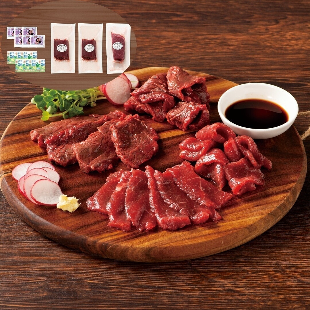 熊本 「フジチク」 ふじ馬さし赤身食べ比べ ふじ馬刺し上赤身100g2ふじ馬刺しロース100g1馬刺し用たれ5ml6生姜小袋3g6 【産直メーカー直送品】