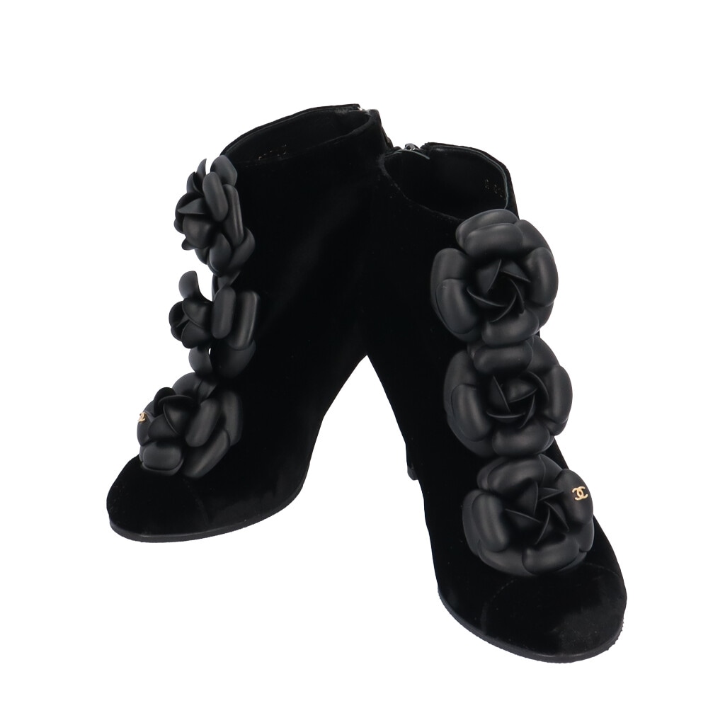シャネル カメリア ブーツ ベロア G27313 CHANEL 中古