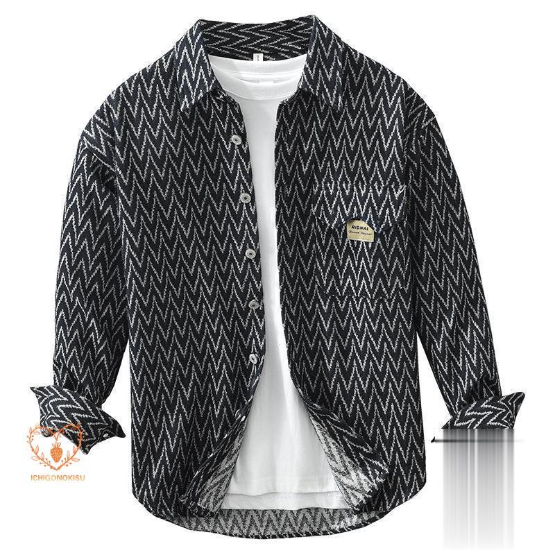 シャツジャケット カバーオール シャツ メンズ 長袖 柄物 柄シャツ ポケット おしゃれ ワークシャツ 春 春服 秋 冬 メンズ長袖シャツ トップス
