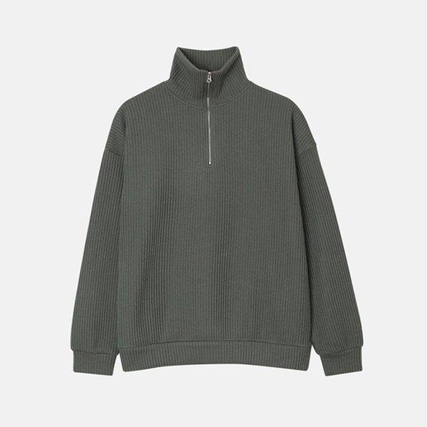 メンズ デイリー ハーフジップ ハイネック 長袖ニット RB-KN-Q002-カーキ