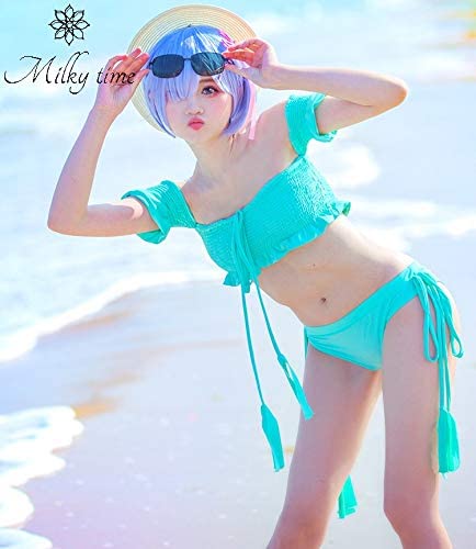 ウィッグ付き Re:ゼロから始める異世界生活 レム 水着 ビキニ コスプレ 海 夏 ターコイズ レム