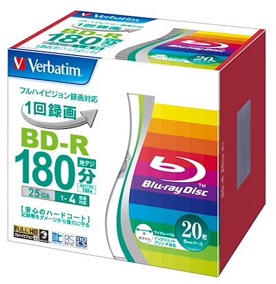 他サイト： バーベイタムジャパン 1回録画用 ブルーレイディスク BD-R 25GB 20枚 ホワイトプリンタブル 片面1層 1-4倍速 VBR130YP20V1の商品画像