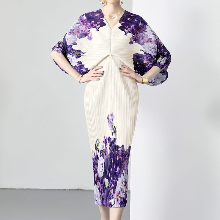 花柄Vネックプリーツワンピース 花柄Vネックプリーツワンピース ワンピース 結婚式 ドレス 結婚式 二次会 入園式 卒業式 大人 上品 入学式 OL