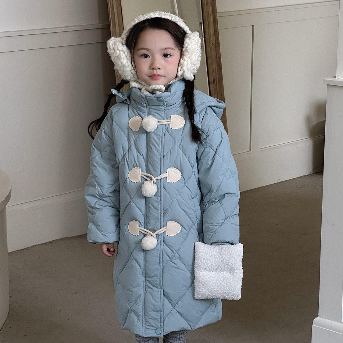 Dw249869 子供ダウンジャケット 2024 新しい韓国スタイルミディアムロング女の子暖かいダウンジャケット冬服