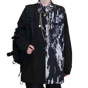 長袖シャツ　暗黒　ユニセックス　モード　バイカラー　チェーン付き ストリート系 韓国 ファッション