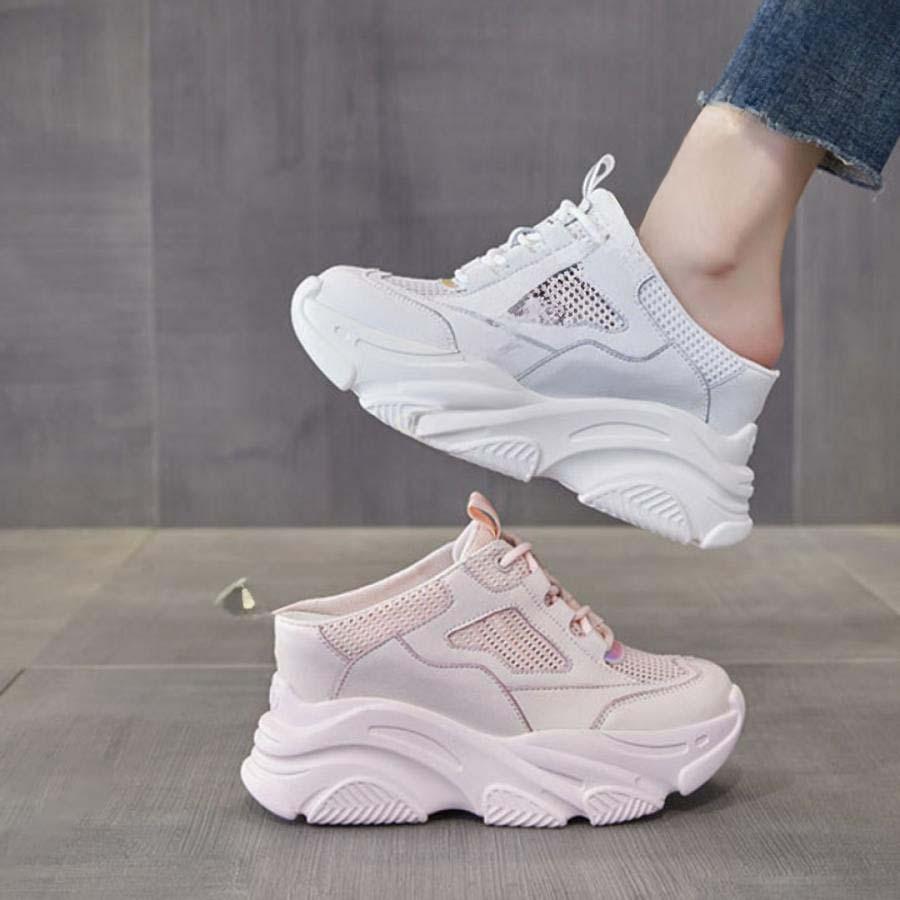 2025新品 数量限定 スリッパ スニーカー かかとなし レディース サンダル スリッポン メッシュ 軽量 通気 日常 レースアップ 厚底 シークレットシューズ 通学 通勤 クッション 短納期