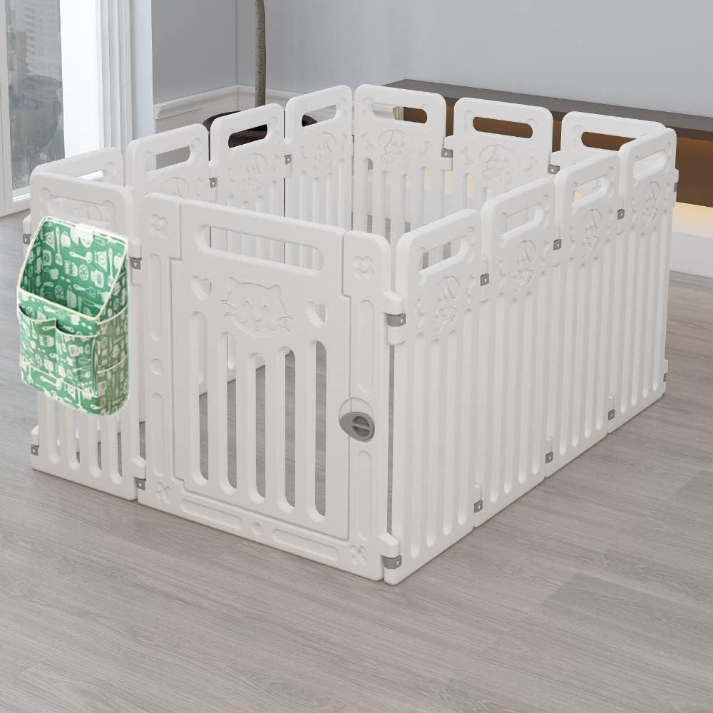 ペットフェンス 中大型犬用 ペットフェンス 全成長期使用可 ドア付き DIY ゲージ ペット柵 室内 ドッグ カタチ変更可 折り畳み式 簡単組み立て 工具不要 ペット用ハイゲート 脱走防止柵 軽量 w