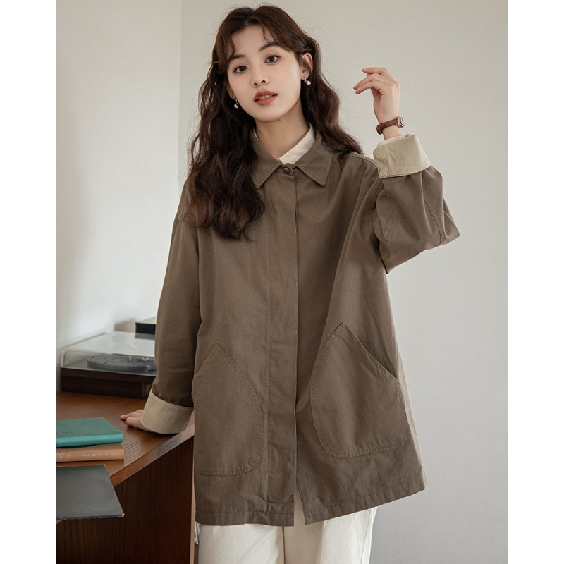 2025 秋冬新スタイル小柄な日本のインスタイル作業服ミッドレングスラペルウインドブレーカーコートコート女性のトレンディ