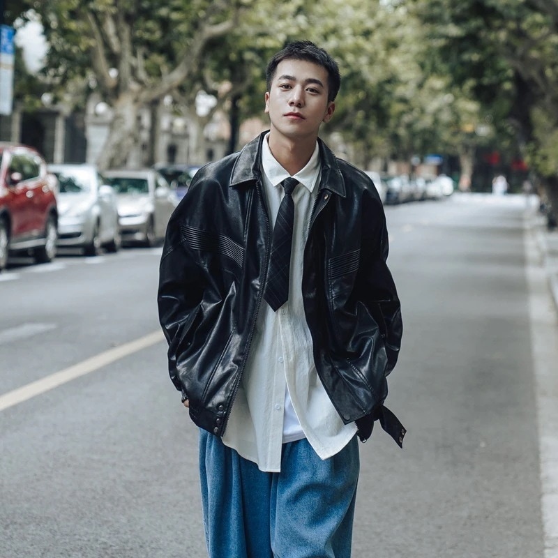 +贈福袋メンズオールマッチスリミング流行り皮ジャンパー