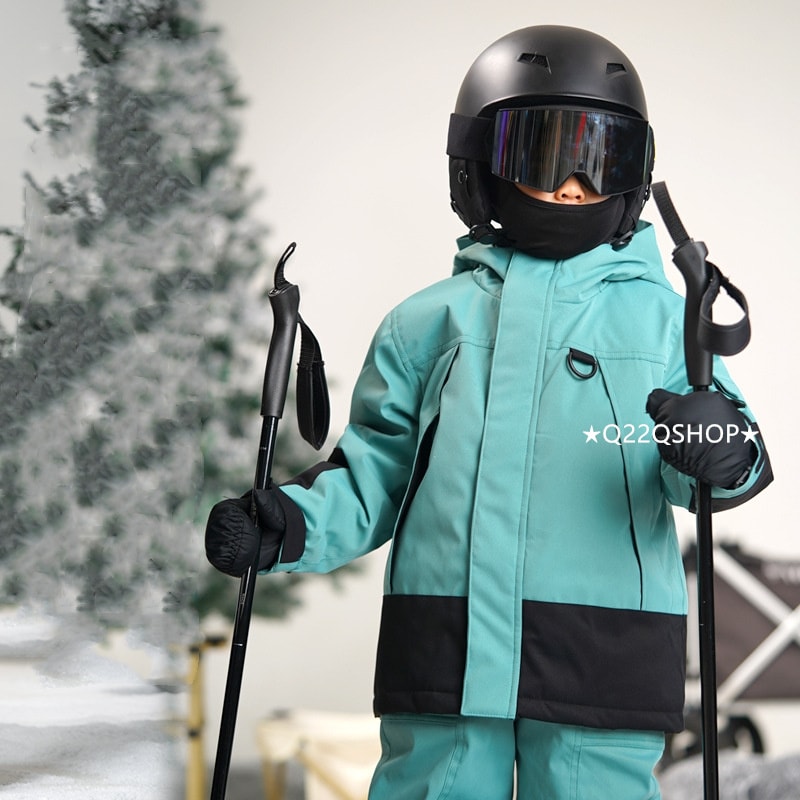 スノボウェア 2025 上下セット キッズ 子供 ベビー服 ジャケット アウター 緑色 オーバーオール つなぎパンツ ズボン スノーボードウェア スキーウェア 防寒着韓国風 女の子 男の子 こども