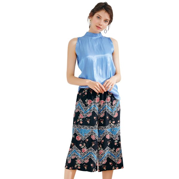 ラペア フラワー ファンシー レディース 7分丈 パンツ LWPEC932-BK