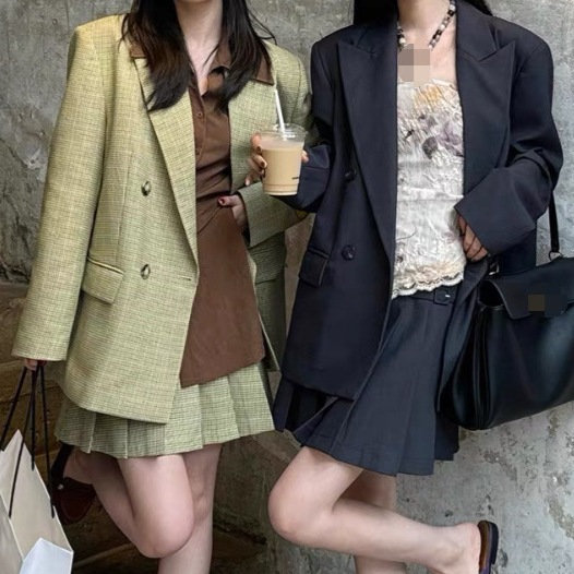 ファッションブレザーフェミニンカレッジスタイルスーツプリーツショートスカートスーツ