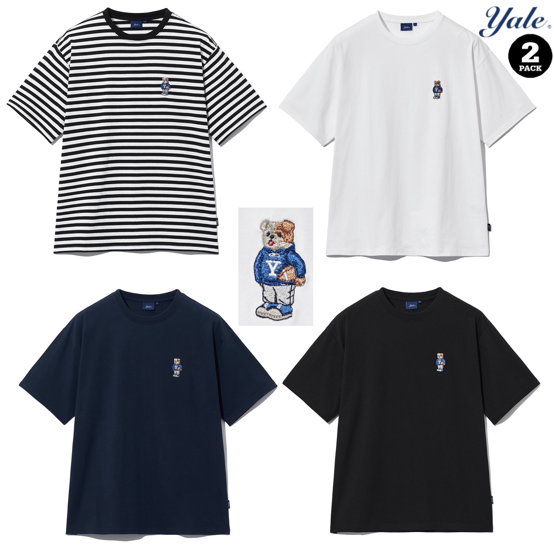 2PACK) EMBRORIDERY DAN T-SHIRT 4色 Tシャツ 新商品 韓国ファッション 韓国人気 男女共用 日常服 ストリートファッション カップルアイテム 夏ファッション 学
