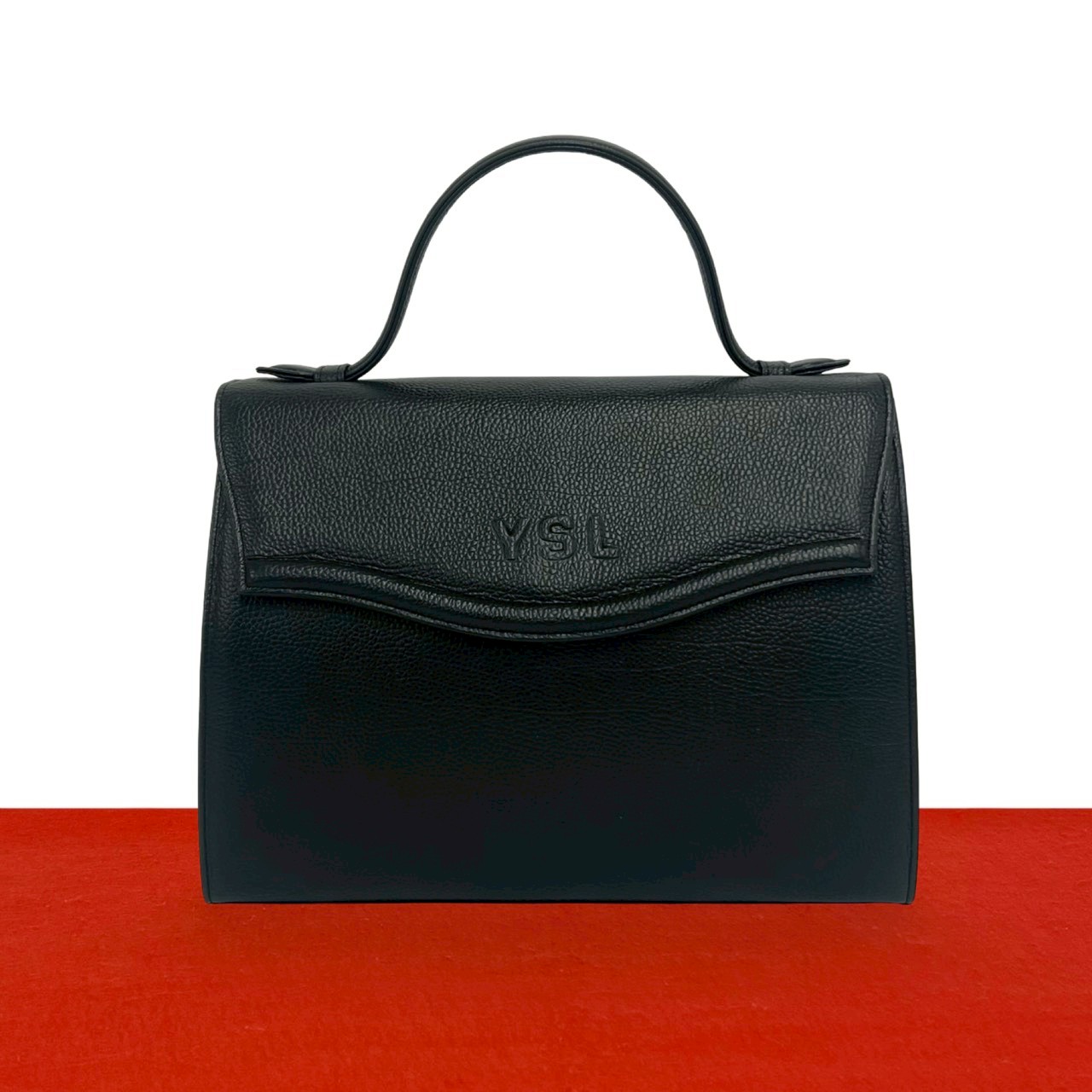 ヴィンテージ YSL ロゴハンドバッグ レザー ブラック 01189