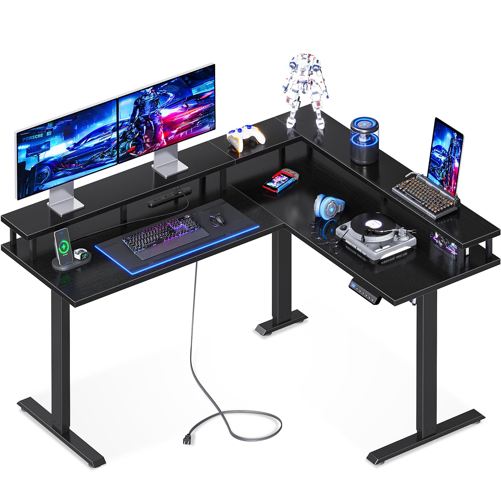 昇降デスク 電動 昇降式デスク 幅150*120 昇降式 ゲーミングデスク l字 高さ調節 メモリー機能 パソコンデスク 衝突検知 静音 コンセント付き 机 オフィスデスク モニタ 20344