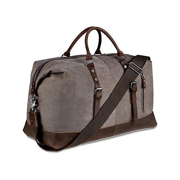 Canvas Overnight Bag Travel Duffel Genuine Leather for Men and Women Weekender Tote (Coffee) 並行輸入品