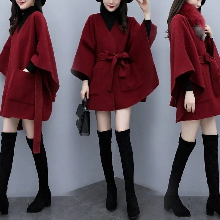 レディース 羽織り コート アウター 美シルエット ポンチョ ケープコート ファー 可愛い かわいい