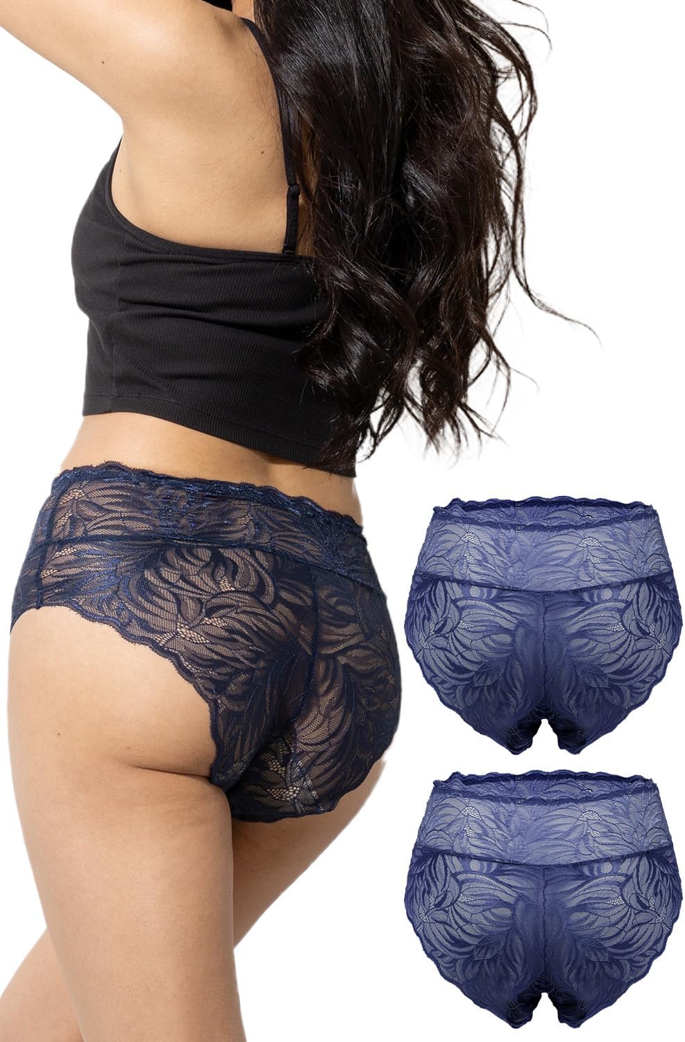 momoful おりもの吸水ショーツサニタリーレースパンツ L シームレス 15ml 30ml おりものシート不要 吸収 給水 大きいサイズ 防水 ネイビー２枚