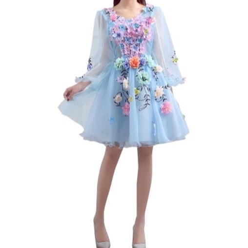 パーティー　長袖　花柄　結婚式　ミニ丈　ドレス　演出　ウェディング　披露宴　二次会　イブニングドレス 5,404円