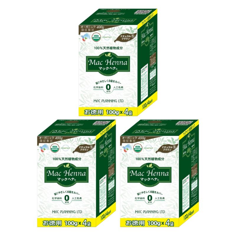 マックプランニング マックヘナ ハーバルヘアトリートメント ナチュラルブラウン お徳用 3個セット（トリートメント） 100g4