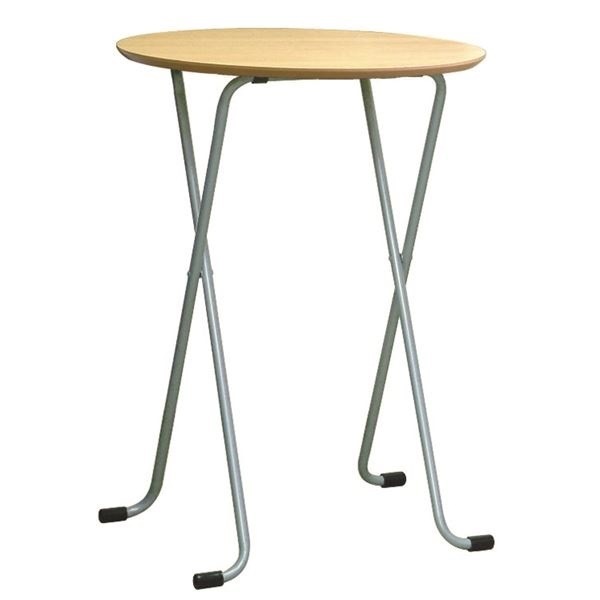 折りたたみハイテーブル 丸型 ナチュラルシルバー 幅60cm 日本製 木製 スチールパイプ ダイニング リビング