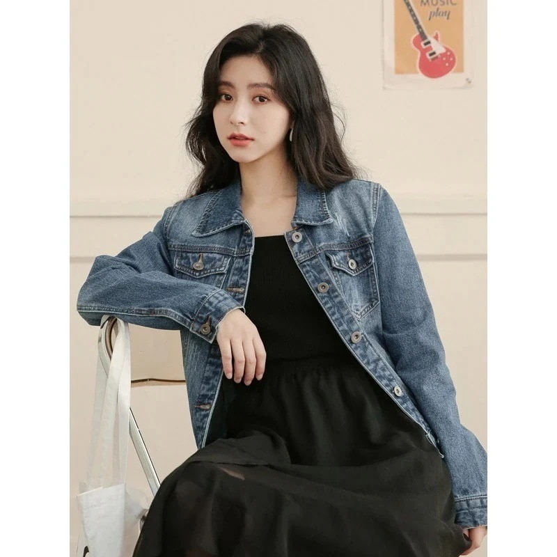 25作韓国版ロング丈学生用ショートジャケット長袖 デニムジャケット レディース トップス アウター