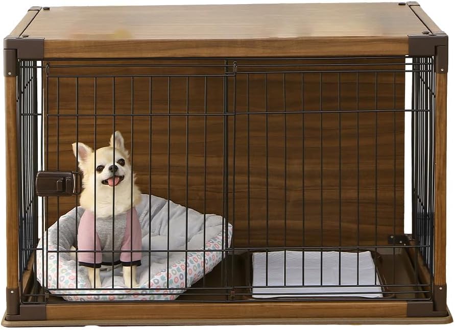 アイリスオーヤマ 犬 サークル ウッディサークル インテリア ブラウン 小型犬用 幅97.5×奥行66.5×高さ63.5cm PIWS-960