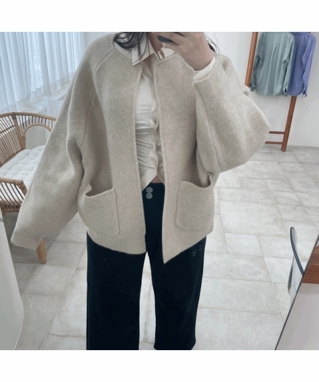 [季節の変わり目必須アイテムウール50] か弱い ウール ポケット ニット カーディガン 2col