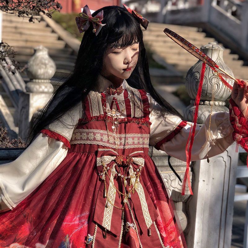 二組のシュガーガールズロリータ2周年記念プラスチャイナ風op長袖ワンピース