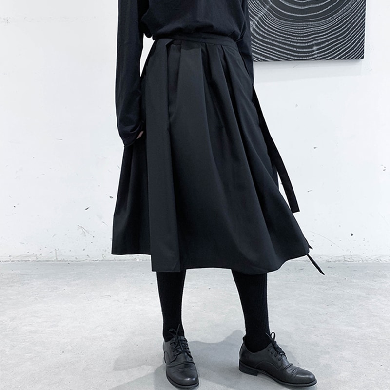 レディースブラックスカート春夏新作カジュアルルーズファッションダブルレイヤーデザイン日本のレトロスカートルーズカジュアルレディーススカートファッションラージサイズ