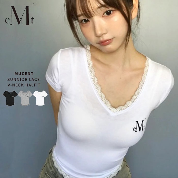 Vネック クロップド レース 半袖 Tシャツ/SUNNIOR LACE V-NECK HALF T【送料無料】