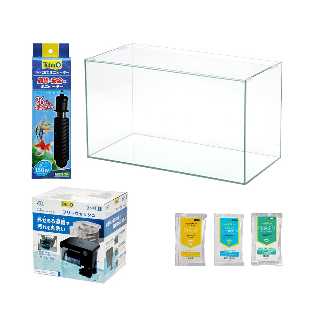 熱帯魚がすぐに飼える水槽セット！　アクロ６０　テトラ　オートワンタッチフィルター　フリーウォッシュ　Ｌ＋ヒーター付き　６点セット　ＣＲＣ10―11―03―40―40