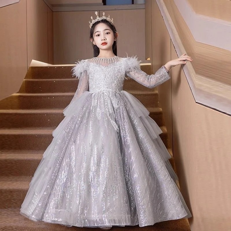 【2枚購入で 3oo円OFF】女の子のドレスビッグチルドレン秋と冬の誕生日の女の子プリンセススカート子供リトルホストピアノパフォーマンスコスム