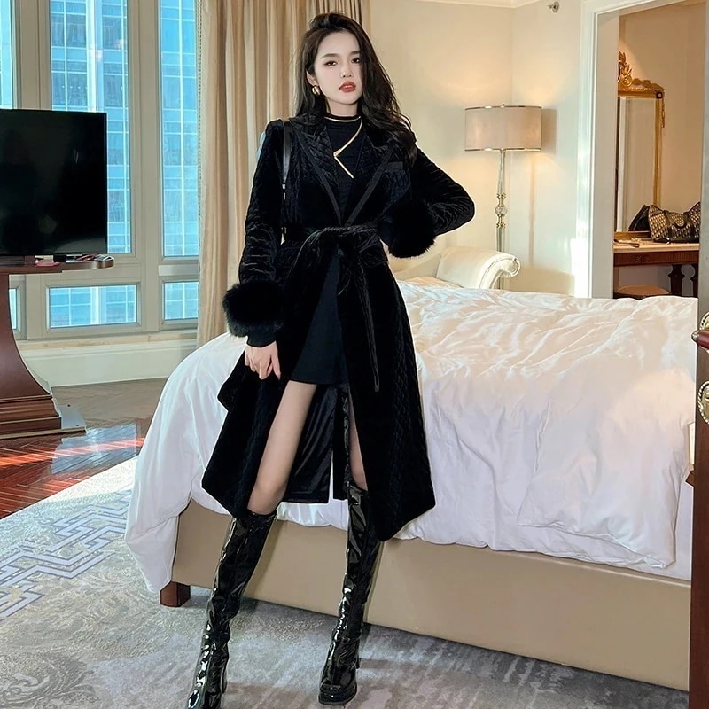 JY.上品 秋冬 ロングコート ベロア ファー キルティング チェスターコート トレンチコート パーティー キャバ 着痩せ 大人 同窓会 披露宴 卒業式 結婚式 演奏会 メガ割