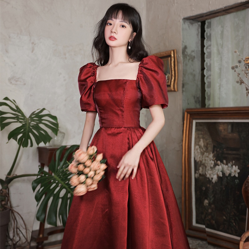 トーストウェア花嫁レッドウェディングドレス小さな妊婦婚約イブニングドレス逃亡王女スリムドレス