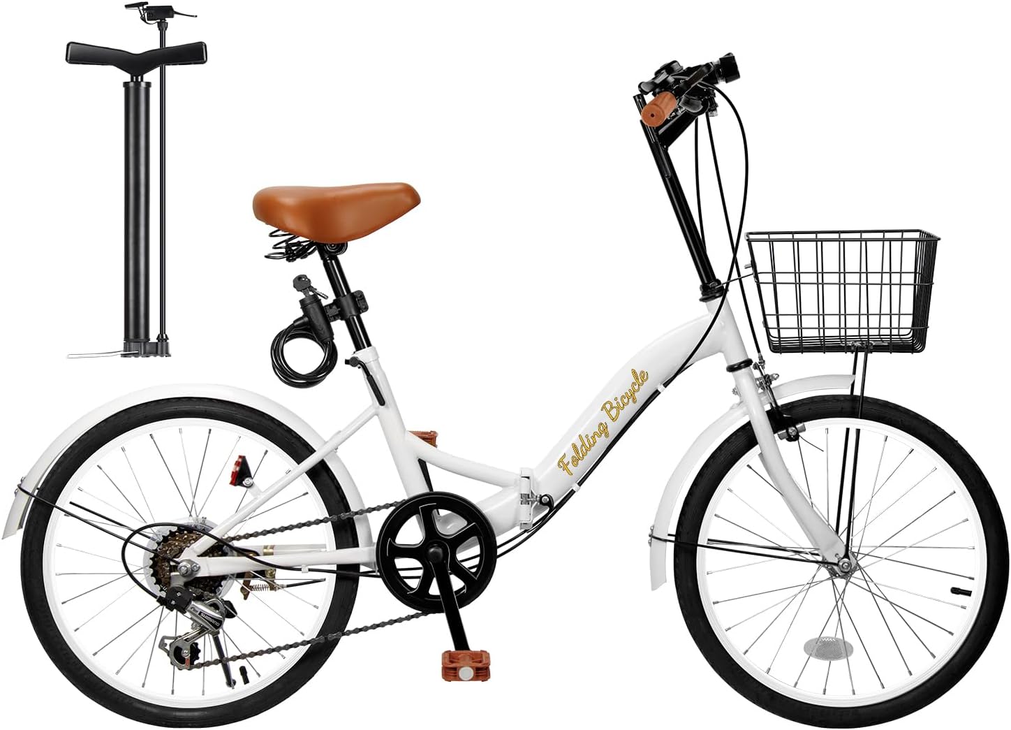 折畳み自転車 20インチ 軽量 素早く折畳可能 シマノ６段変速 高炭素鋼フレーム ハンドル・サドル高さ調整可能 通勤 通学 折りたたみ自転車 前後泥除け装備 ワイヤーロック/ライト/カゴ/空気入れ付き