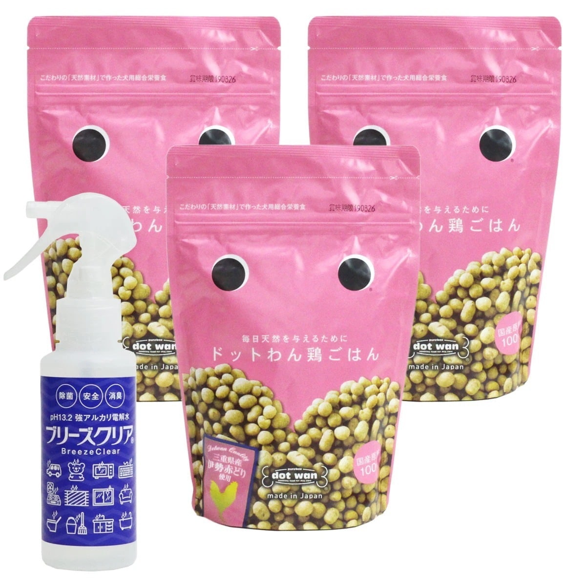 ドッグフード ドットわんごはん 鶏ごはん 500g3袋【ph13.2強アルカリ電解水100ml付き】