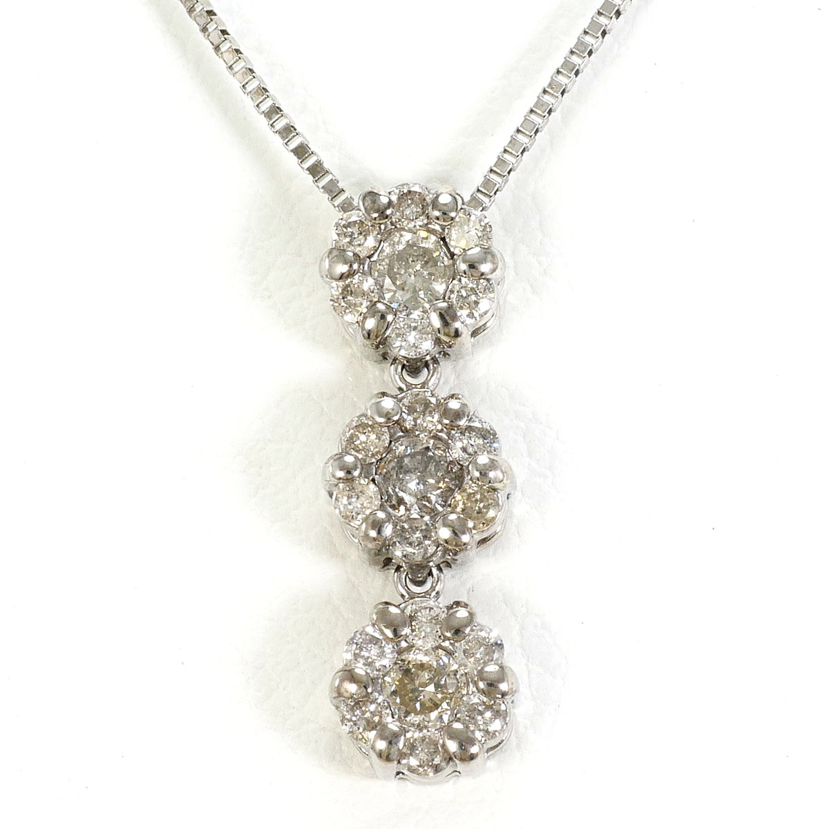 K14 14金 WG ホワイトゴールド ネックレス ダイヤモンド 0.30ct 総重量約1.6g 約40cm 中古