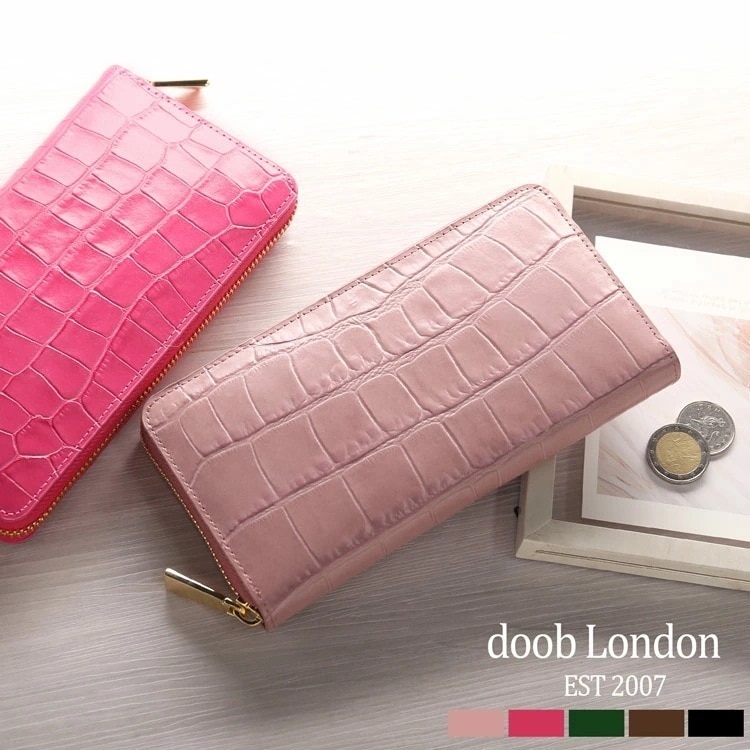 レディース 財布 本革 ラウンドファスナー 長財布 doob London ブランド ドゥーブロンドン イタリアン レザー 牛革 クロコダイル型押し ゴールド 金具 ラウンド財布 プレゼント 母の日