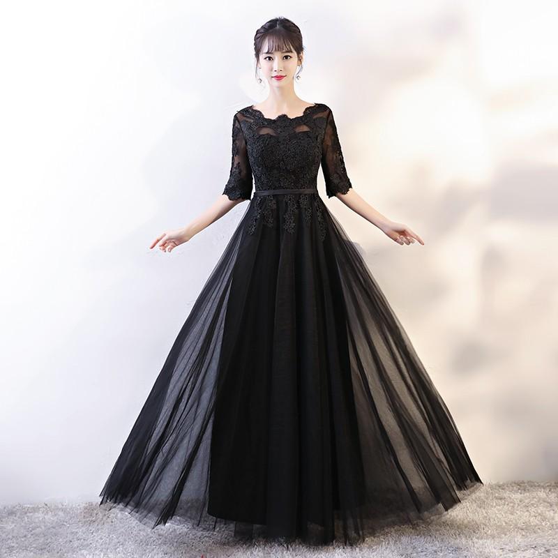 ウェディングドレス ウエディングドレス カラードレス 演奏会 黒 ロングドレス 安い 長袖 ロングスリーブ カクテルドレス 結婚式 イブニングドレス 花嫁 二次会ドレス フォーマ パーティードレス 大