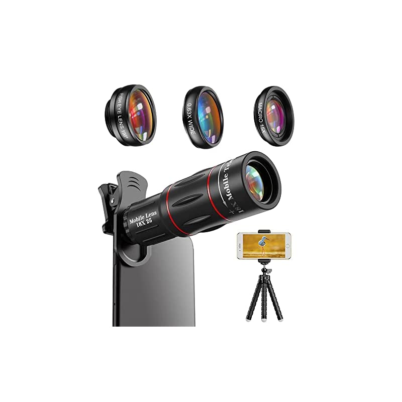 【即納】APEXEL 9in1 HD18倍望遠レンズセット 魚眼レンズ 広角レンズ 15倍マクロレンズ スマホレンズセット スマホ用カメラレンズ スマートフォン用レンズ スマホ用三脚 リモコン クリッ