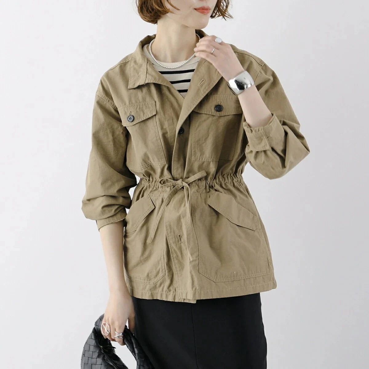 Le Melange ル・メランジュ サファリジャケット 8513803 レディース ナイロンツイル ブルゾン スタンドカラー 044/CAMEL