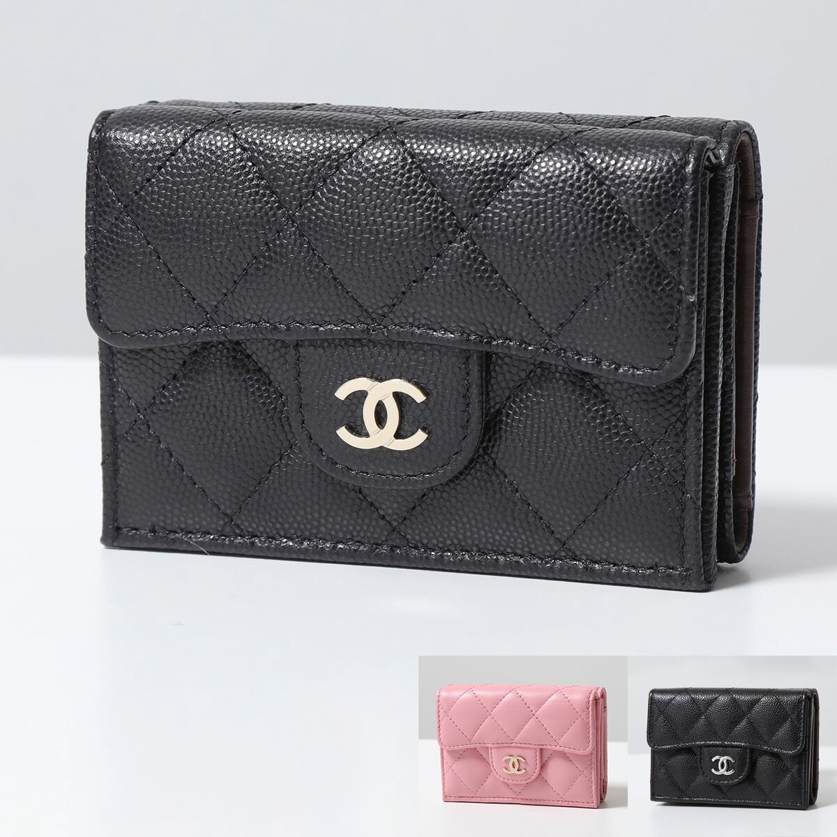 CHANEL シャネル 三つ折り財布 AP0230 B10583 Y33352 Y04059 Y01480 B15532 MATELASSE マトラッセ キャビアスキン ラムスキン ココマーク