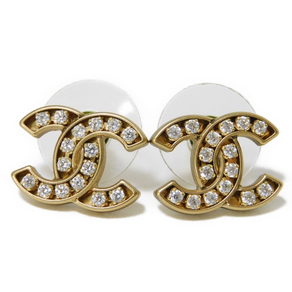 【中古】 ピアス スタッド メッキ GP ゴールド A21V クリスタル ココマーク CCマーク