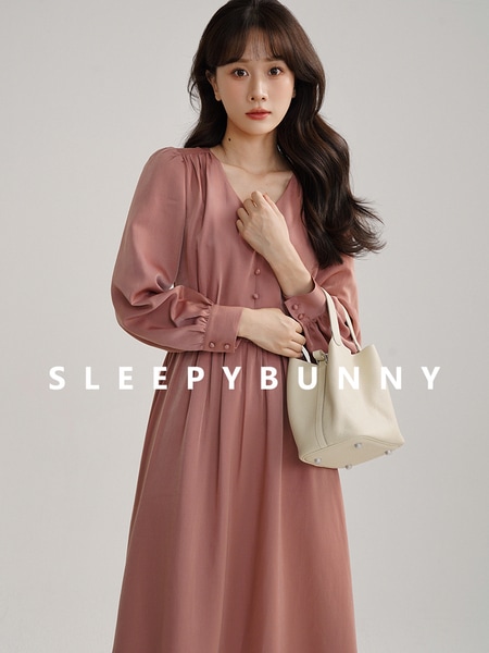 Sleepy Rabbit フレンチオータムウエスト長袖ワンピース