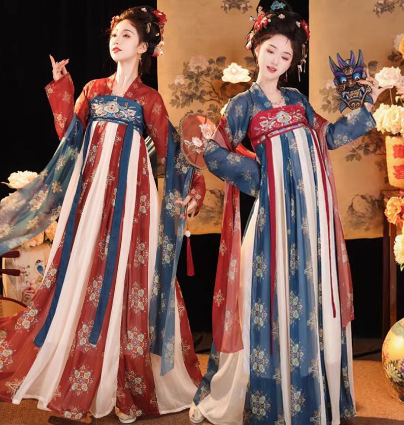 漢服 唐装 中華コスプレ衣装 ストール付き3点セットレディース 華流 ハロウィン衣装 エスニック 花柄 中華服 チャイナ服 華流 舞台 ステージ衣装 中国古代 唐朝 お姫様 仮装 変装 可愛い きらき