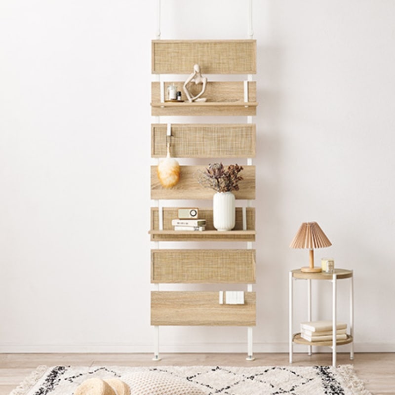 ラタン調 幅60cm 突っ張り ウォール ラック つっぱり ツッパリ ハシゴ ラダー 飾り棚 穴あけ 不要 賃貸 OK 間仕切り 韓国 インテリア ナチュラル